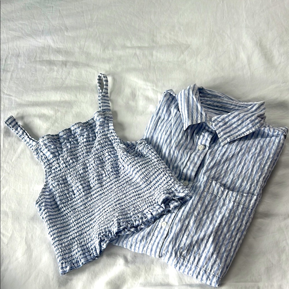 Zara girls blue and white striped blouse with matching tank 💙🤍